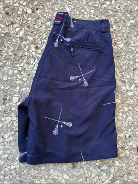 Liquid Flow Men’s Navy Lacrosse-Print Flat Front Shorts - 32 waist